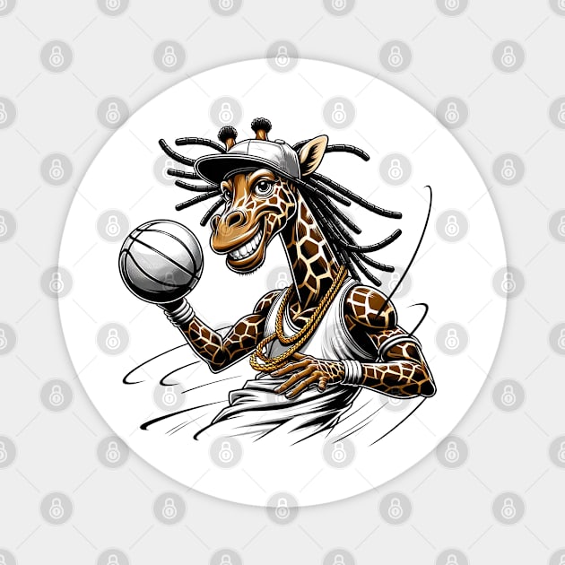 Basketball Giraffe Player | Whimsical Hoops & Wildlife Art Magnet by KontrAwersPL